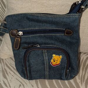 Denim Crossbody Bag with Winnie The Pooh Bear Patch